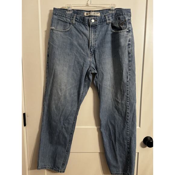 Harley Davidson Blue Jeans 40 X 32 Straight Leg Denim Black Label Biker Motor - Picture 1 of 15